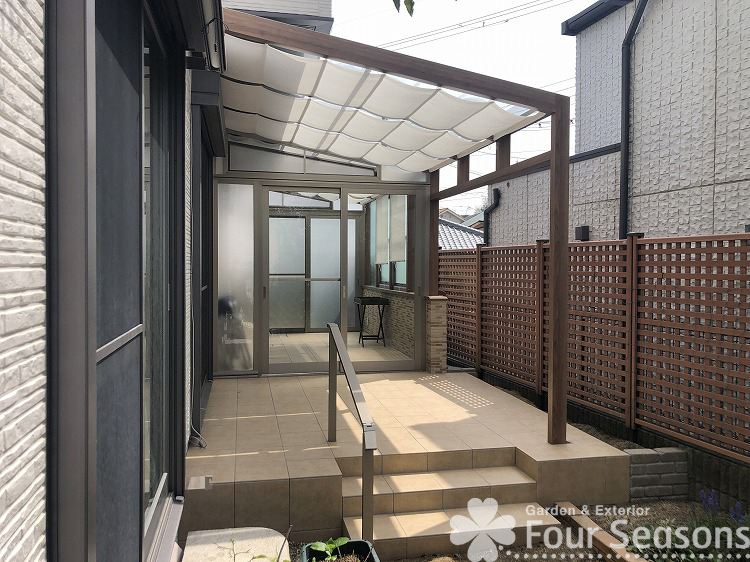 豊中市 N様邸 で 中庭にガーデンルーム 取付けが完成しました 兵庫西宮のフォーシーズンズ 外構 ガーデンエクステリアの造園施工 庭工事専門店